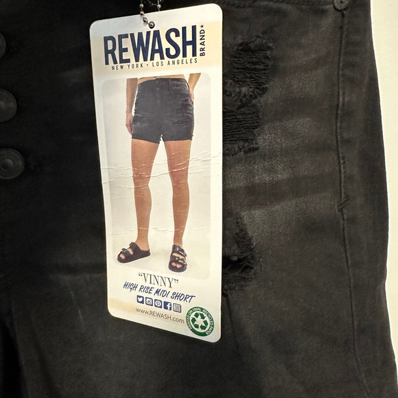 NWT!Women's Rewash Denim Shorts, 7/28,Black Distressed Midi Comfort Stretch High - Picture 5 of 12